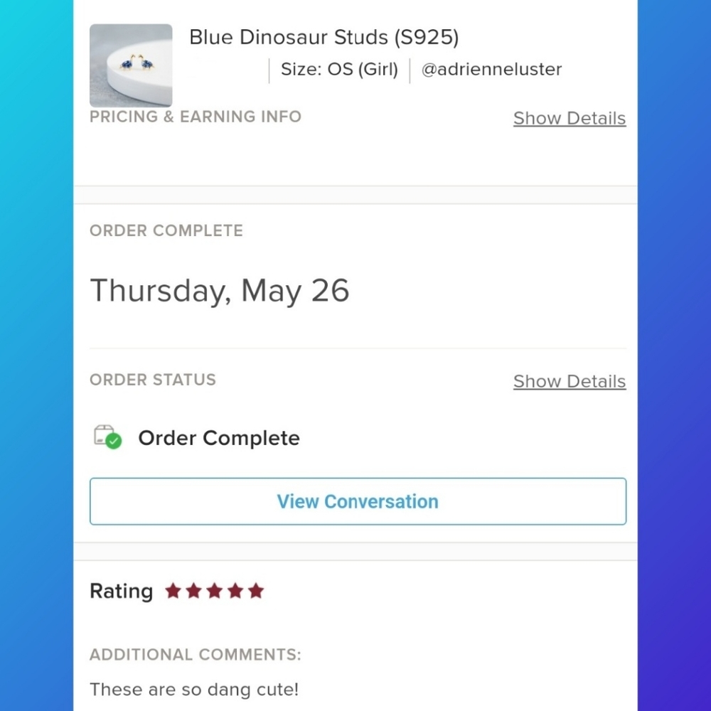 Blue Dinosaur Studs (S925) - Only 1 left! - Picture 7 of 9